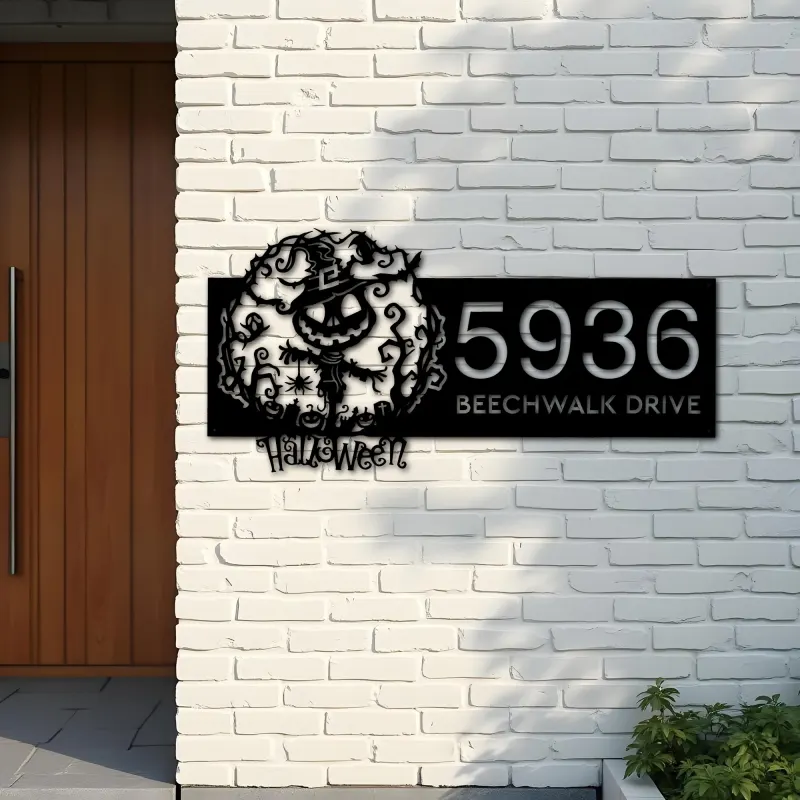 Custom Metal Scarecrow Halloween Metal Address Sign House number Hanging Address Plaque Yard Outdoor Sign
