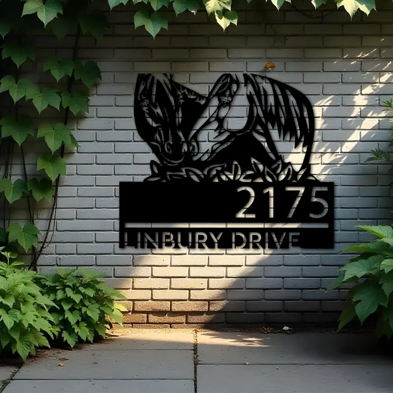 Custom Metal Horse couple farm house ranch Metal Address Sign, House number, Outdoor Number Signage, Yard Sign Address Plate