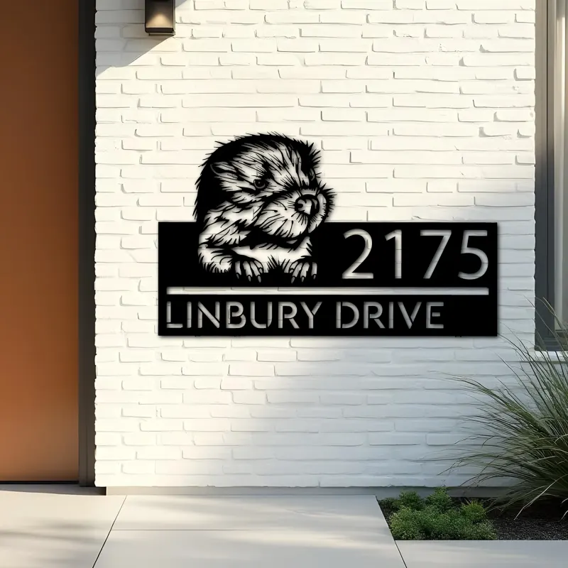 Custom Metal Peeking Baby Beaver Wild animal wildlife Metal Address Sign, House number, Outdoor Number Signage, Yard Sign Address Plate