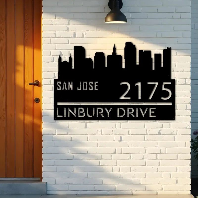 Custom Metal San Jose city skyline Metal Address Sign Hanging Address Plaque house number Yard Outdoor Sign