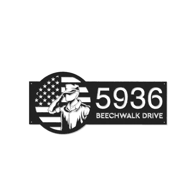 Custom Metal US Army Salute American Soldier US flag Metal Address Sign House number Hanging Address Plaque Yard Sign Outdoor