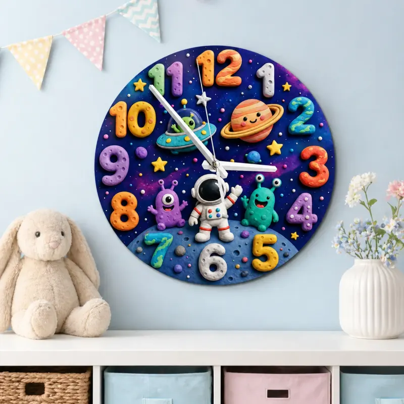Playful Outer Space Kids Room Wall Clock