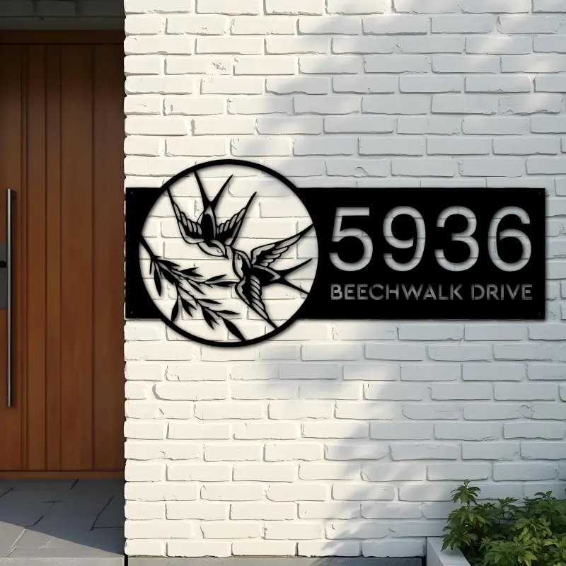 Custom Metal Swallows Metal Address Sign, House number, Outdoor Number Signage, Yard Sign Address Plate