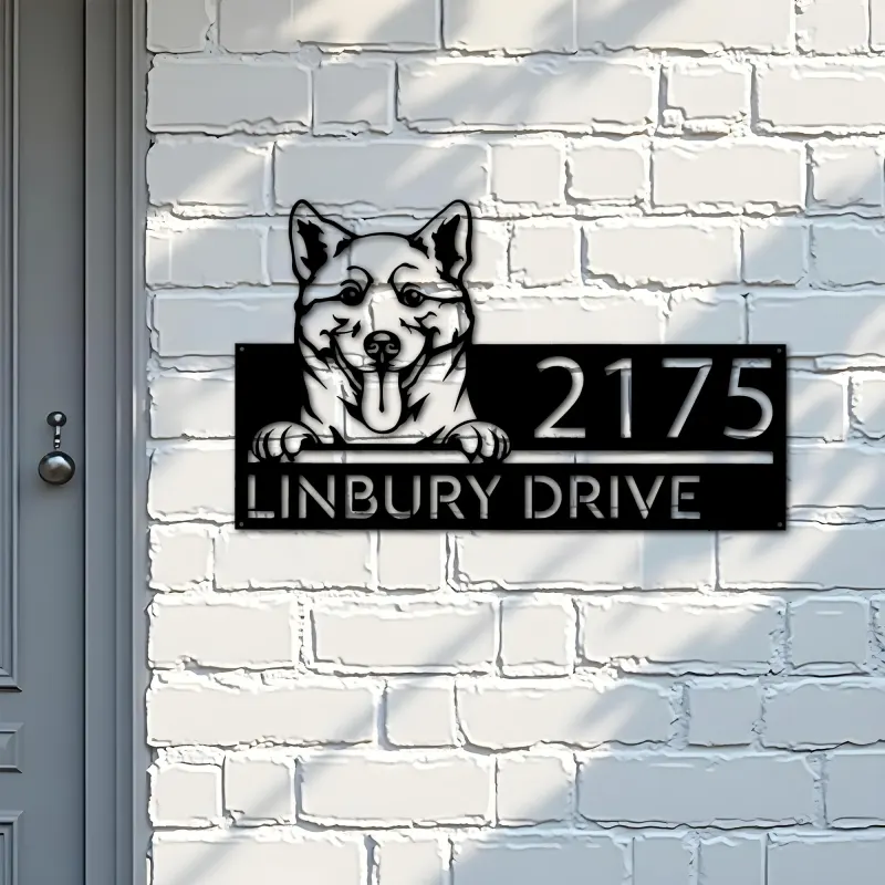 Custom Metal Shiba Inu Dog Cute puppy Metal Address Sign House number Hanging Address Plaque Yard Sign Outdoor decor