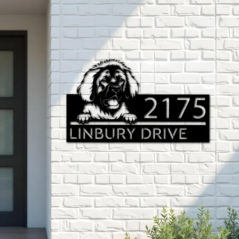 Custom Metal Leonberger dog Puppy Metal Address Sign House number Hanging Address Plaque Yard Sign Outdoor decor