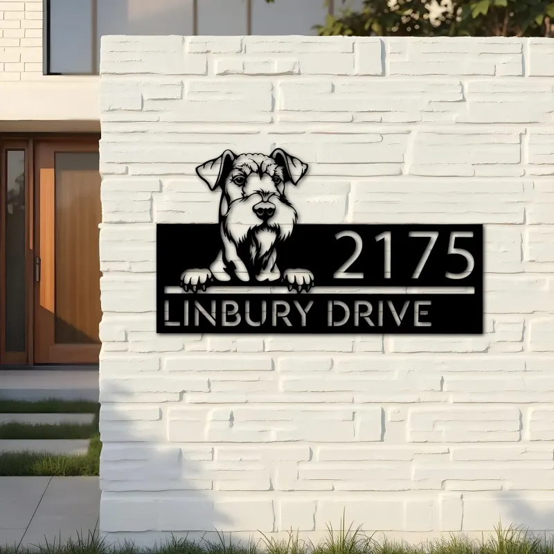 Custom Metal Airedale terrier dog Puppy Metal Address Sign House number Hanging Address Plaque Yard Sign Outdoor decor