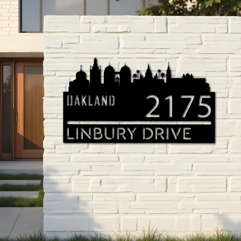 Custom Metal Oakland city skyline Metal Address Sign Hanging Address Plaque house number Yard Outdoor Sign