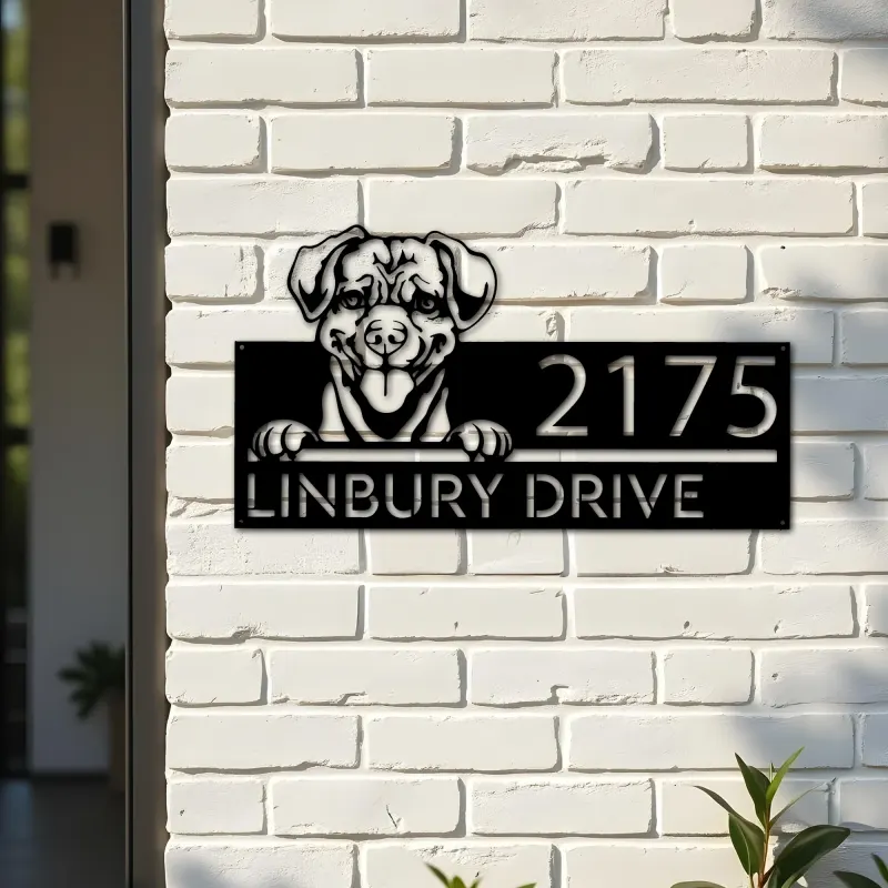 Custom Metal Puggle Dog Cute puppy Metal Address Sign House number Hanging Address Plaque Yard Sign Outdoor decor