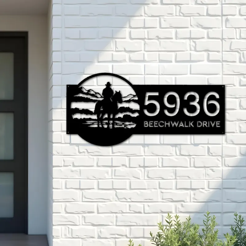 Custom Metal Western Cowboy Wild West Metal Address Sign, House number, Outdoor Number Signage, Yard Sign Address Plate
