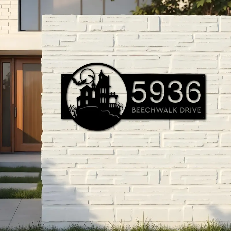 Custom Metal Halloween house Metal Address Sign, House number, Outdoor Number Signage, Yard Sign Address Plate