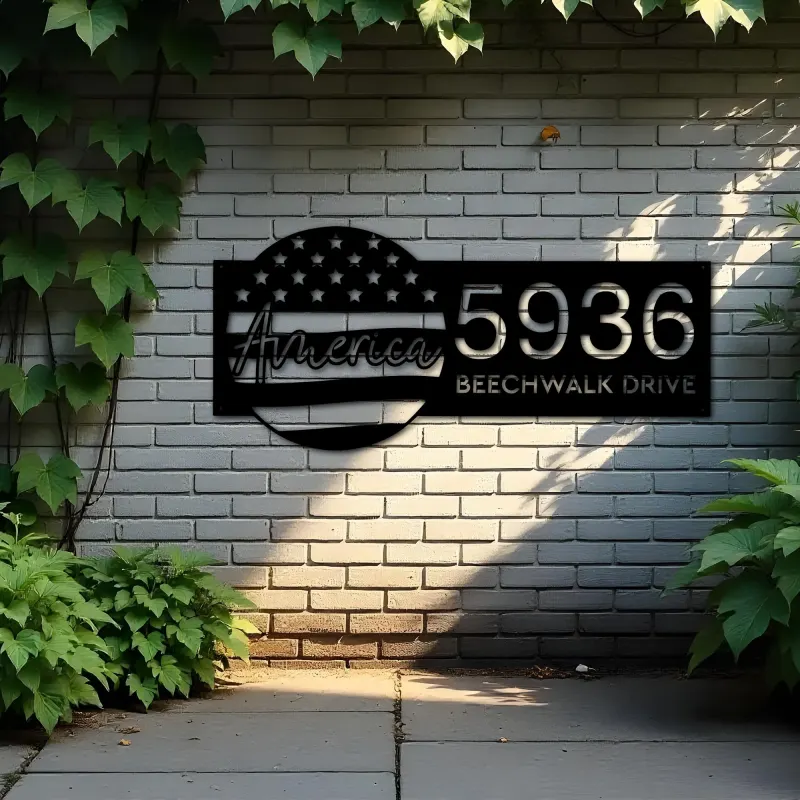 Custom Metal America US flag 4th of July Metal Address Sign House number Hanging Address Plaque Yard Sign Outdoor decor