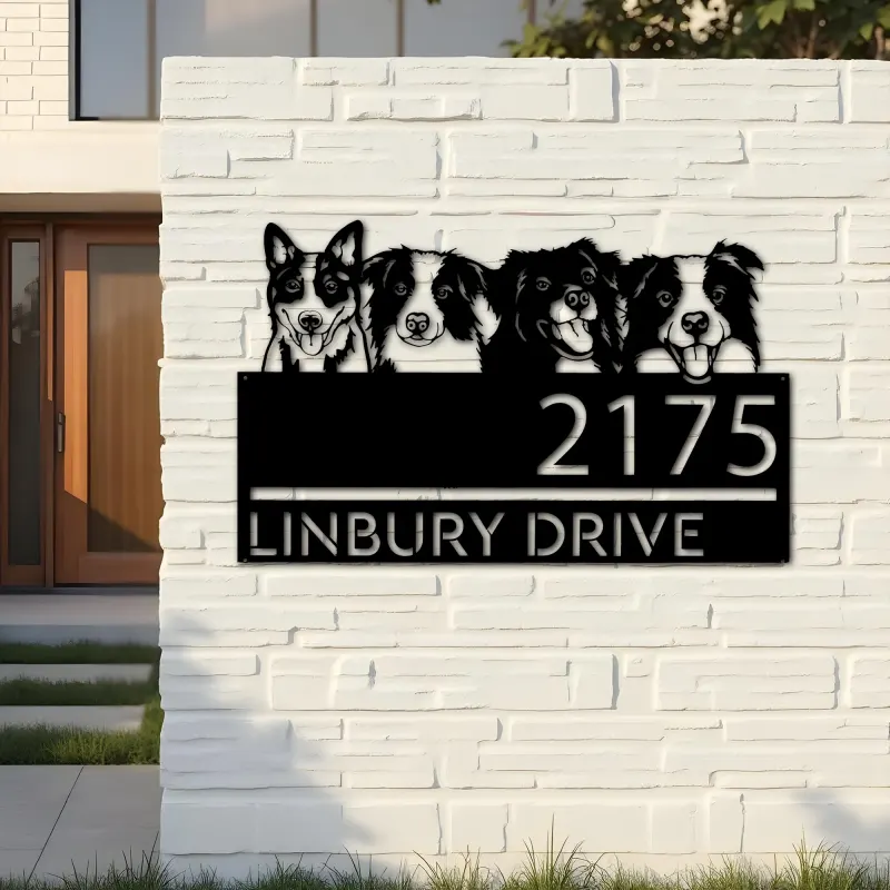 Custom Metal Dogs Cute puppy Metal Address Sign House number Hanging Address Plaque Yard Sign Outdoor decor