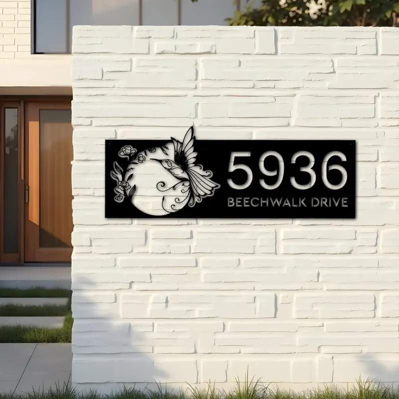 Custom Metal Floral hummingbird Metal Address Sign, House number, Outdoor Number Signage, Yard Sign Address Plate