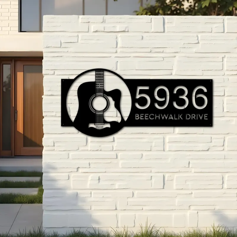 Custom Metal Guitar Guitar player Guitarist Metal Address Sign, House number, Outdoor Number Signage, Yard Sign Address Plate