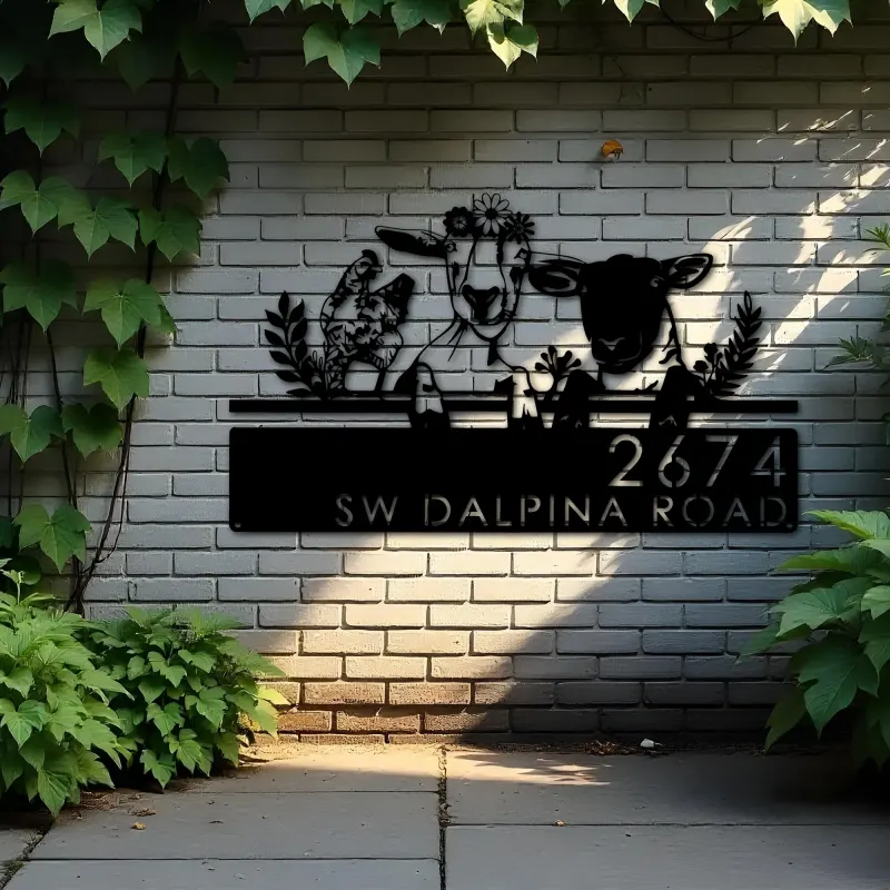 Custom Metal Goat sheep chicken farmhouse farm animals Metal Address Sign, House number, Outdoor Number Signage, Yard Sign Address Plate