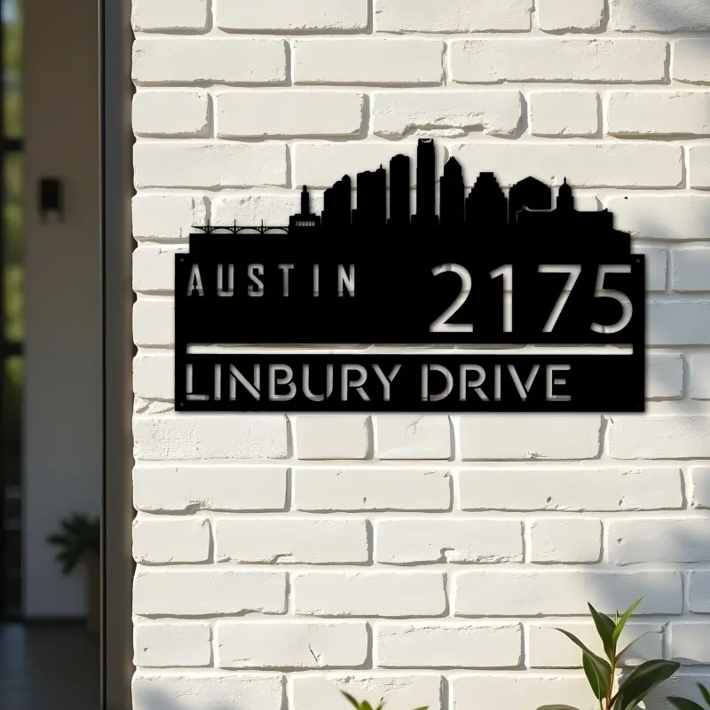 Custom Metal Austin city skyline Metal Address Sign Hanging Address Plaque house number Yard Outdoor Sign