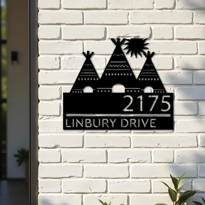Custom Metal Native american teepee Metal Address Sign, House number, Outdoor Number Signage, Yard Sign Address Plate