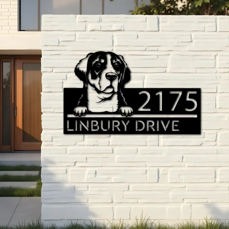 Custom Metal Great swiss mountain dog Puppy Metal Address Sign House number Hanging Address Plaque Yard Sign Outdoor decor