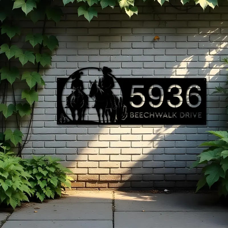 Custom Metal Cowboy horse rider Metal Address Sign, House number, Outdoor Number Signage, Yard Sign Address Plate