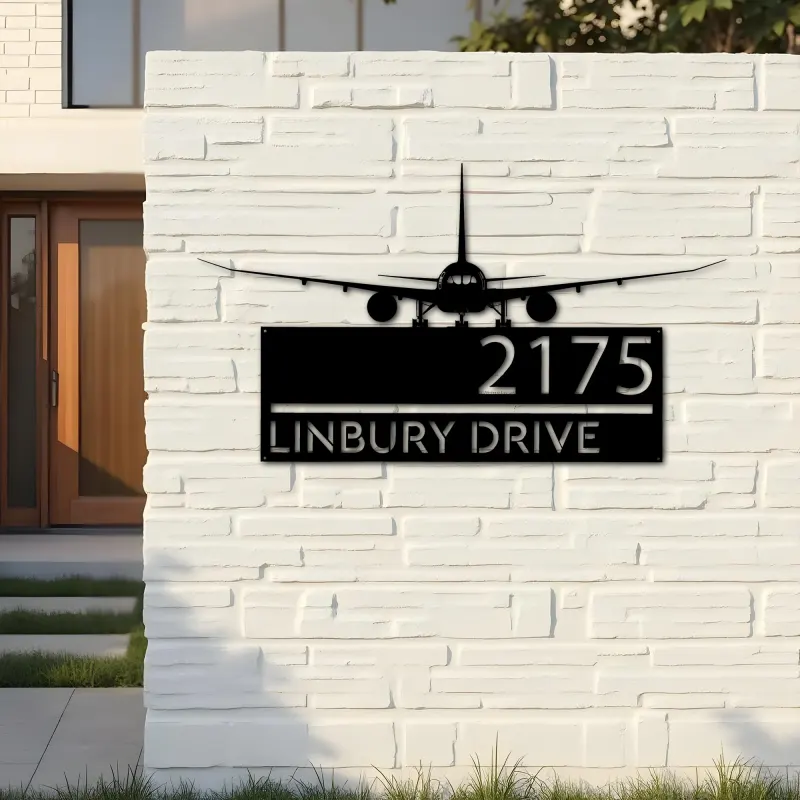 Custom Metal Airplane Aircraft pilot Metal Address Sign, House number, Outdoor Number Signage, Yard Sign Address Plate