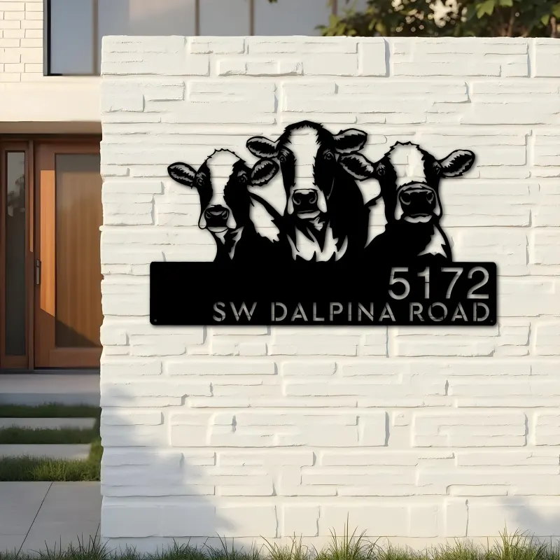 Custom Metal Cows Farmhouse ranch animals Metal Address Sign, House number, Outdoor Number Signage, Yard Sign Address Plate