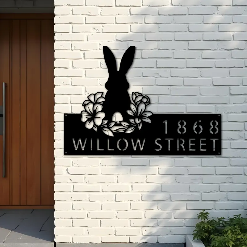Custom Metal Rabbit Easter egg Bunny Metal Address Sign, House number, Outdoor Number Signage, Yard Sign Address Plate