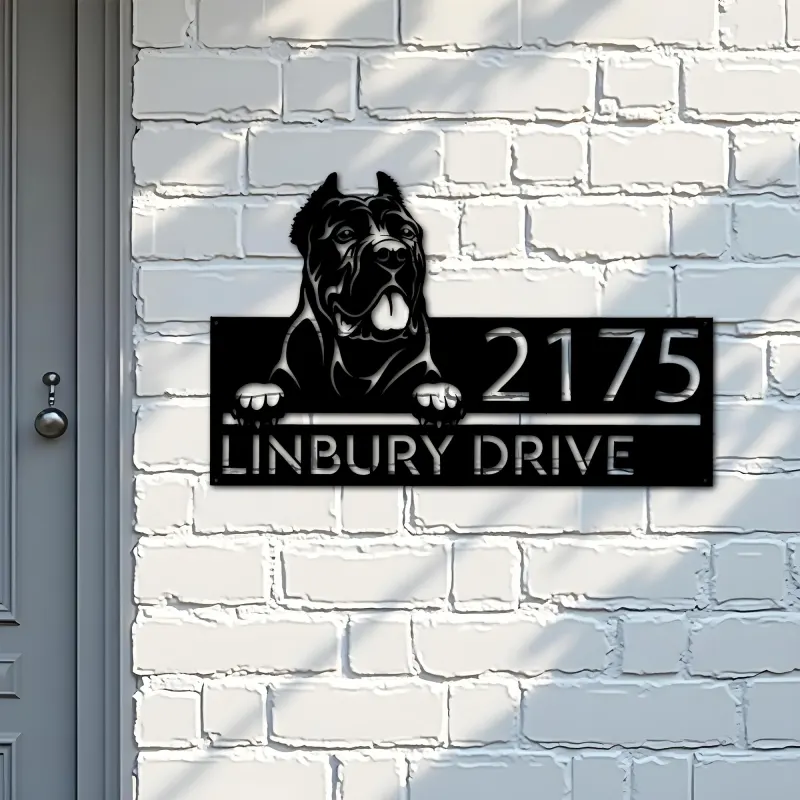 Custom Metal Cane Corso cute puppy dog Metal Address Sign Hanging Address Plaque house number Yard Outdoor Sign