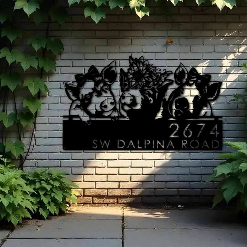 Custom Metal Pigs farmhouse farm animal ranch Metal Address Sign, House number, Outdoor Number Signage, Yard Sign Address Plate