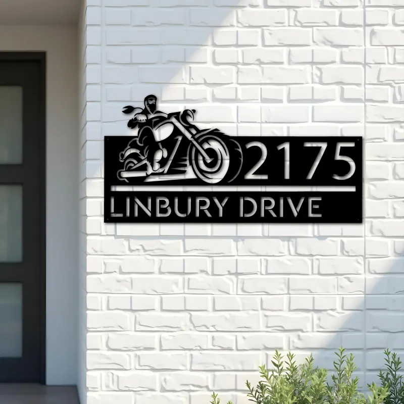 Custom Metal Biker motorcycle rider Metal Address Sign, House number, Outdoor Number Signage, Yard Sign Address Plate
