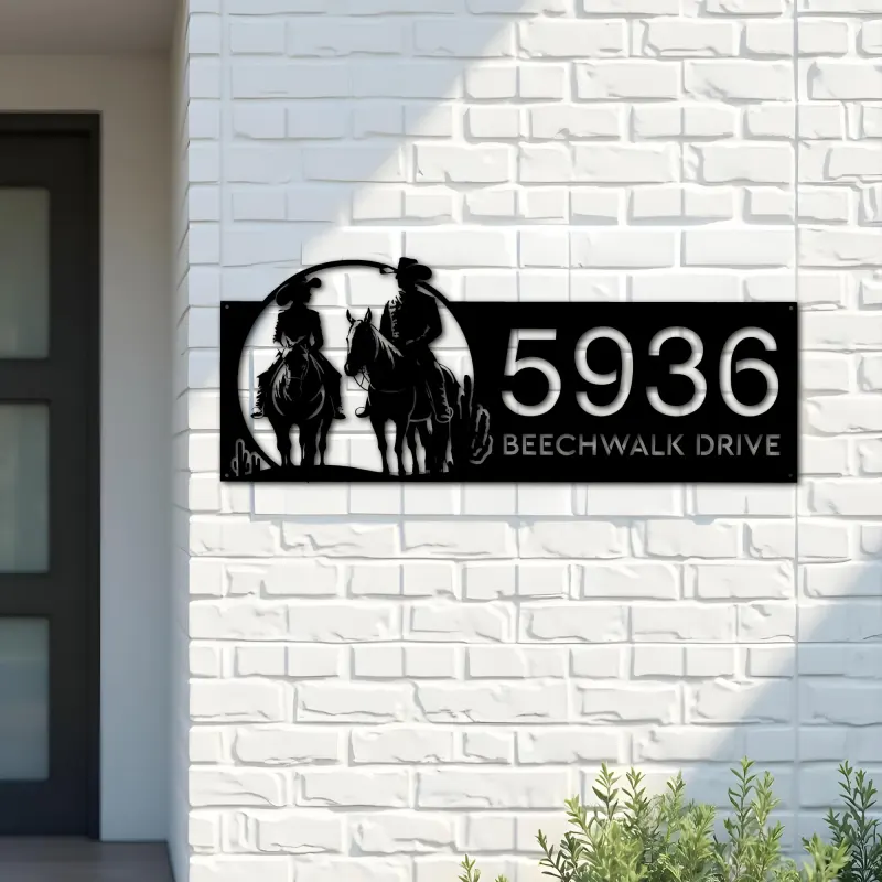 Custom Metal Cowboy horse rider Metal Address Sign, House number, Outdoor Number Signage, Yard Sign Address Plate