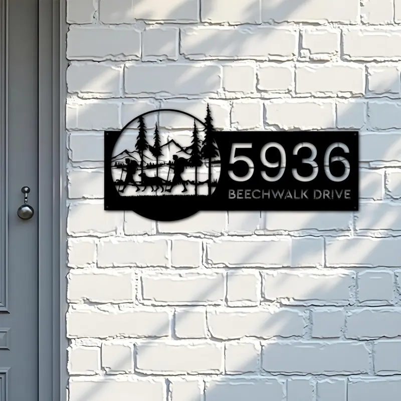 Custom Metal Camping Camper Hiking Hiker Mountain Metal Address Sign, House number, Outdoor Number Signage, Yard Sign Address Plate