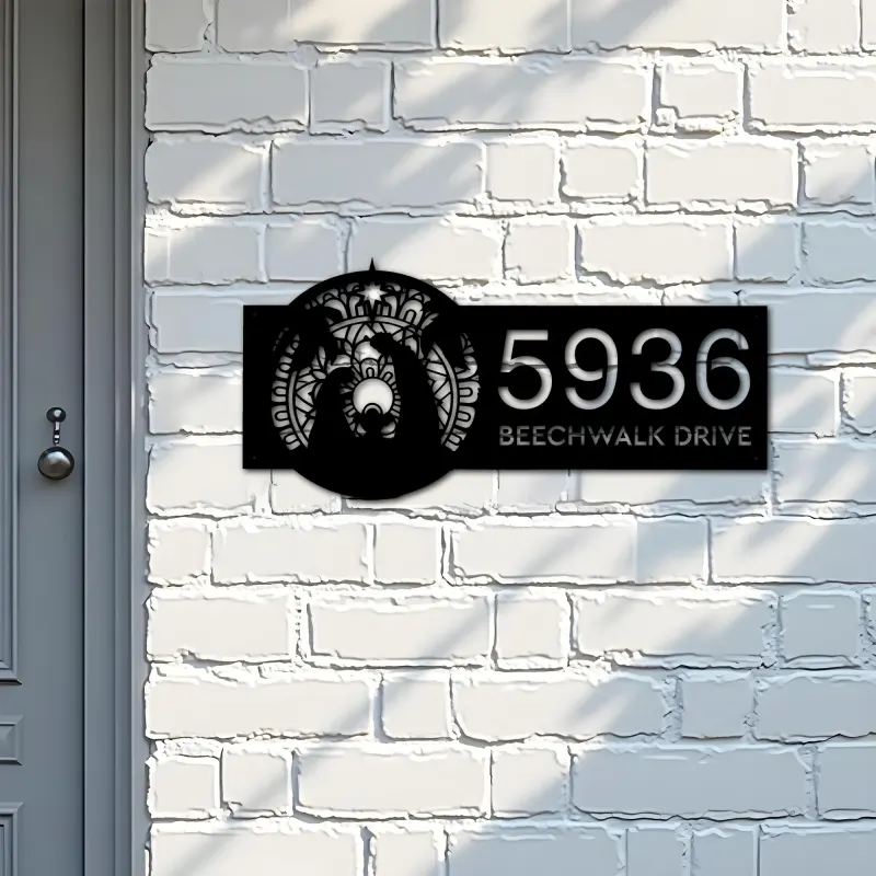 Custom Metal Mandala nativity scene Jesus Christ Metal Address Sign House number Hanging Address Plaque Yard Sign Outdoor