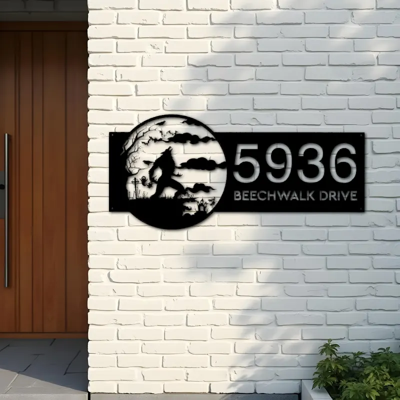 Custom Metal Werewolf Full Moon Halloween Metal Address Sign, House number, Outdoor Number Signage, Yard Sign Address Plate