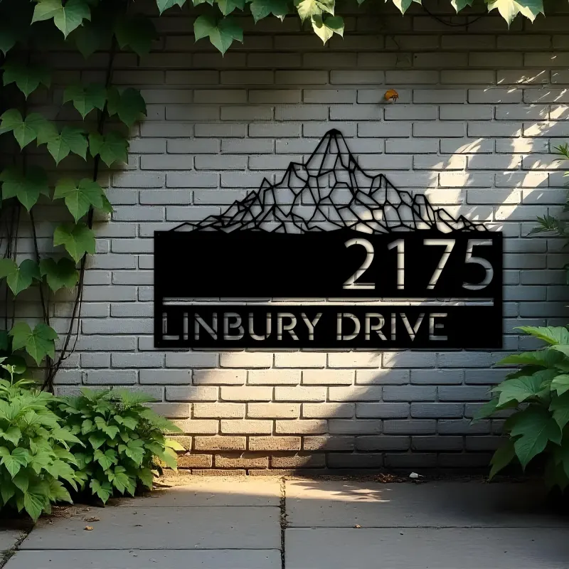 Custom Metal Mountain scene Metal Address Sign, House number, Outdoor Number Signage, Yard Sign Address Plate002