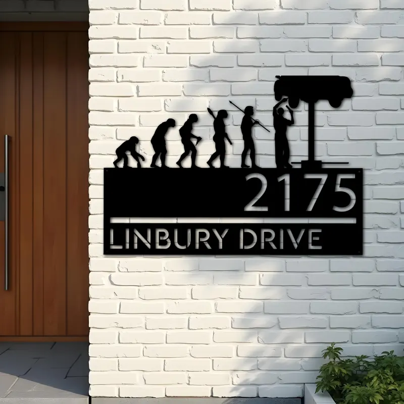 Custom Metal Mechanic evolution handyman Metal Address Sign, House number, Outdoor Number Signage, Yard Sign Address Plate