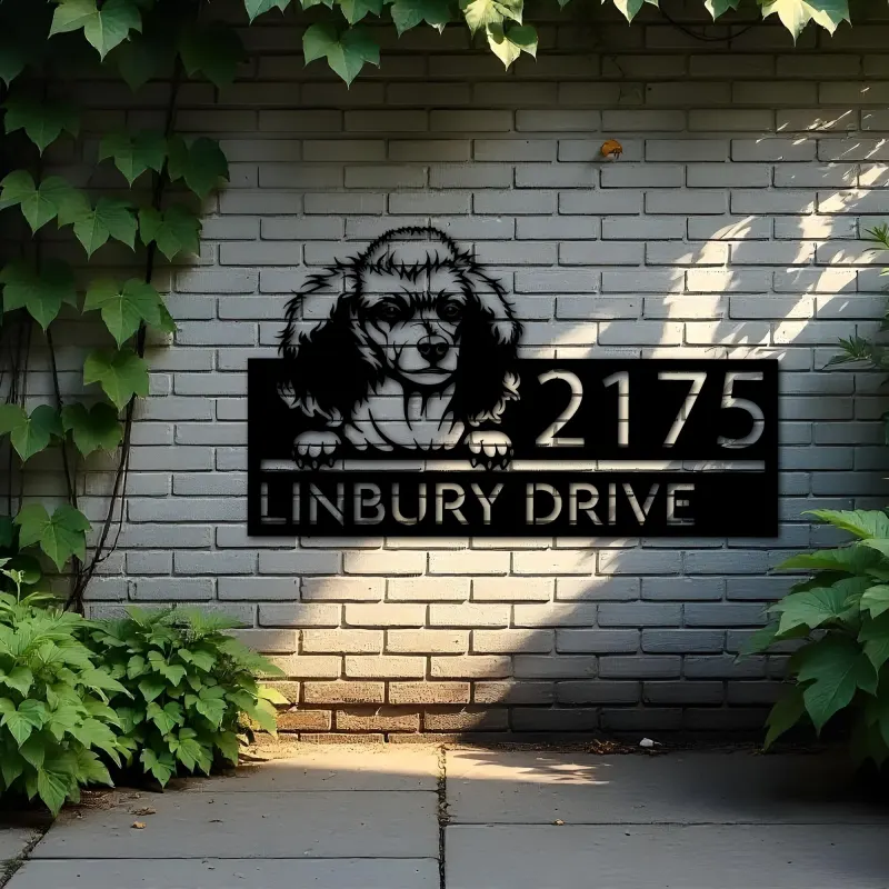 Custom Metal Poodle dog Puppy Metal Address Sign House number Hanging Address Plaque Yard Sign Outdoor decor