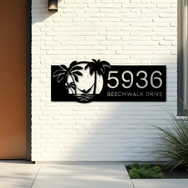 Custom Metal Beach Palm tree Metal Address Sign, House number, Outdoor Number Signage, Yard Sign Address Plate
