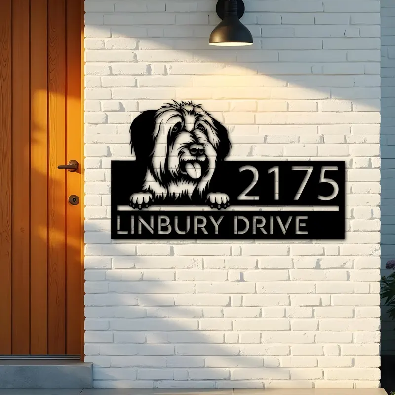 Custom Metal Briard dog Puppy Metal Address Sign House number Hanging Address Plaque Yard Sign Outdoor decor