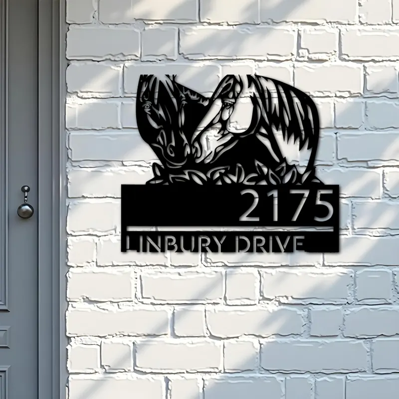 Custom Metal Horse couple farm house ranch Metal Address Sign, House number, Outdoor Number Signage, Yard Sign Address Plate