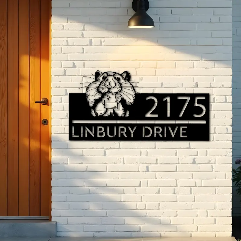 Custom Metal Peeking Hamster Wild animal wildlife Metal Address Sign, House number, Outdoor Number Signage, Yard Sign Address Plate