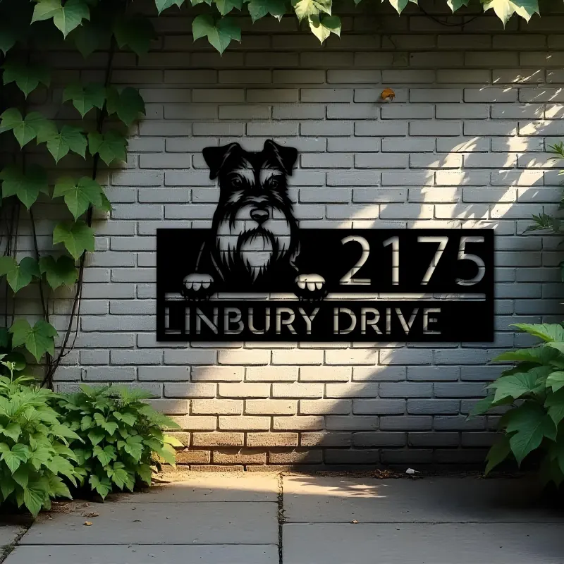 Custom Metal Miniature Schnauzer dog Puppy Metal Address Sign House number Hanging Address Plaque Yard Sign Outdoor decor