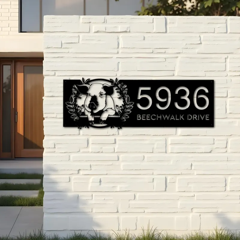 Custom Metal Peeking pig farm animal farmhouse ranch Metal Address Sign, House number, Outdoor Number Signage, Yard Sign Address Plate