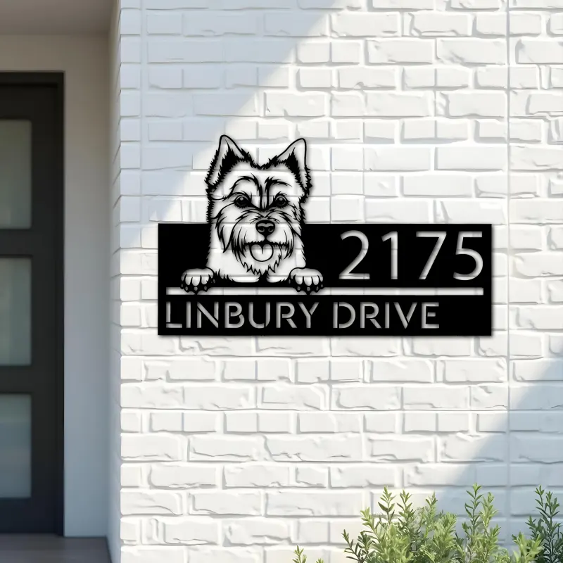 Custom Metal Australian terrier dog Puppy Metal Address Sign House number Hanging Address Plaque Yard Sign Outdoor decor