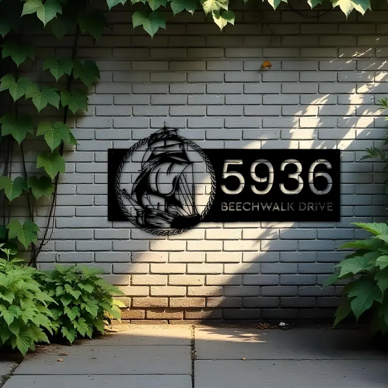 Custom Metal Ship with rope sea adventure Metal Address Sign, House number, Outdoor Number Signage, Yard Sign Address Plate