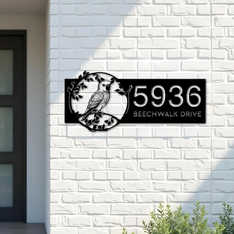Custom Metal Budgerigar bird Metal Address Sign Custom Hanging Address Plaque House number Yard Sign Outdoor Sign