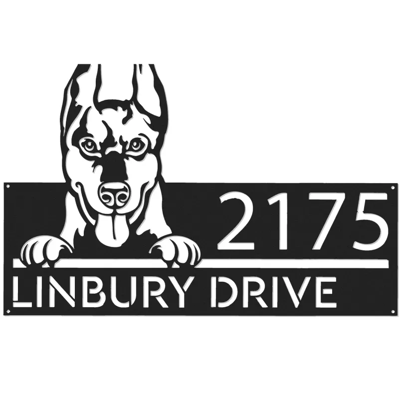 Custom Metal Doberman dog Puppy Metal Address Sign House number Hanging Address Plaque Yard Sign Outdoor decor