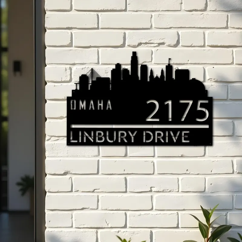 Custom Metal Omaha city skyline Metal Address Sign Hanging Address Plaque house number Yard Outdoor Sign