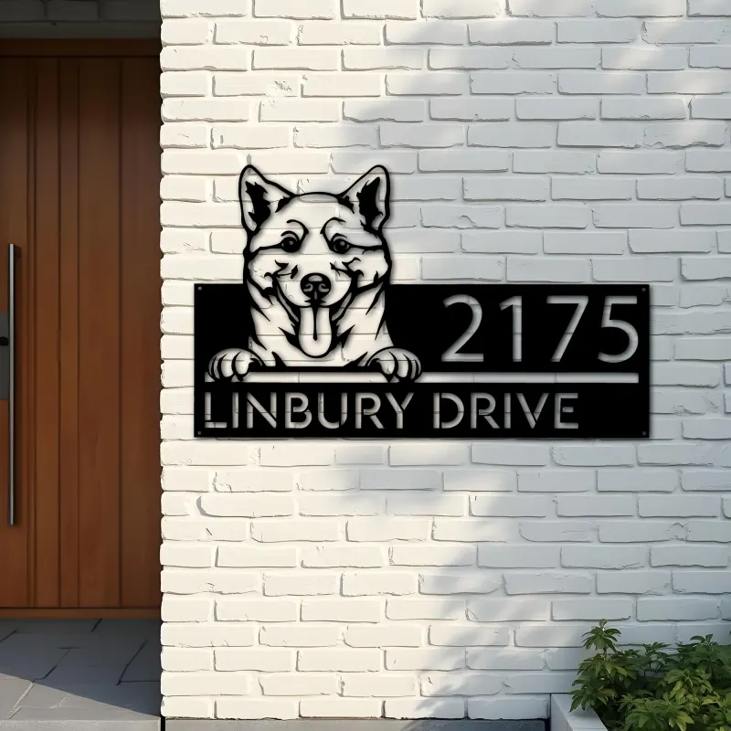 Custom Metal Shiba Inu Dog Cute puppy Metal Address Sign House number Hanging Address Plaque Yard Sign Outdoor decor
