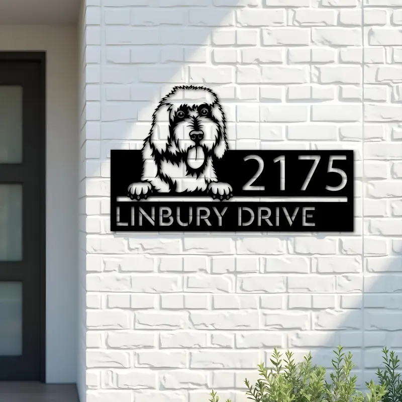 Custom Metal Goldendoodle dog Puppy Metal Address Sign House number Hanging Address Plaque Yard Sign Outdoor decor