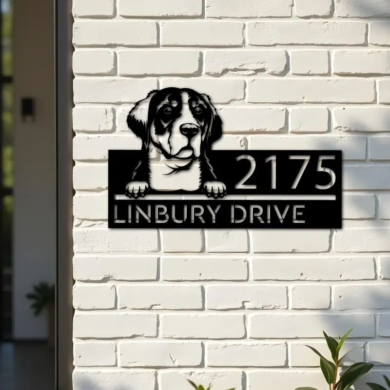 Custom Metal Great swiss mountain dog Puppy Metal Address Sign House number Hanging Address Plaque Yard Sign Outdoor decor